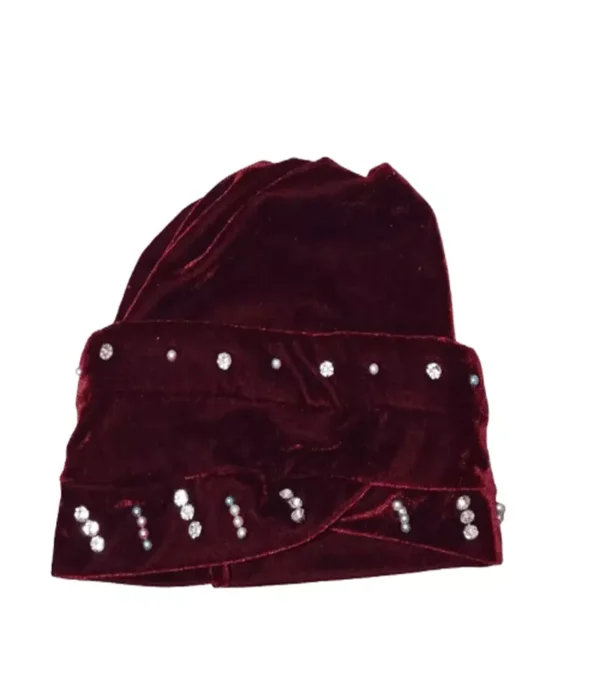 Stylish Red beaded turban hat Women Headwrap One Size Fits 1 piece Turban Hat Women Headwrap One Size Fits Polyester Headwear from China - Image 3