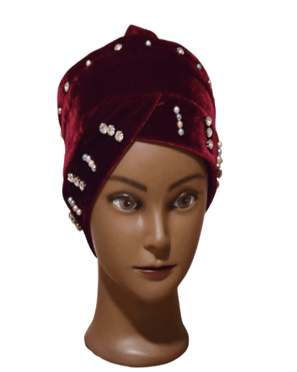 Stylish Red beaded turban hat Women Headwrap One Size Fits 1 piece Turban Hat Women Headwrap One Size Fits Polyester Headwear from China