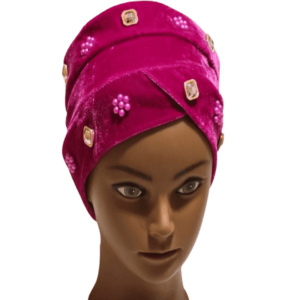 Stylish Pink Beaded Turban Hat Headwrap for Women - One Size Fits All