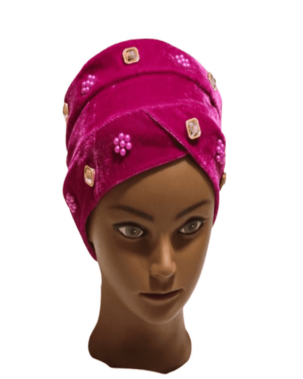 Stylish Pink Beaded Turban Hat Headwrap for Women - One Size Fits All