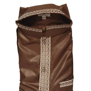 Men's Saudi Arabic Thobe Dishdasha Long Sleeve Robe Ramadan Muslim Dress Set Brown Size 56 Islamic for Men