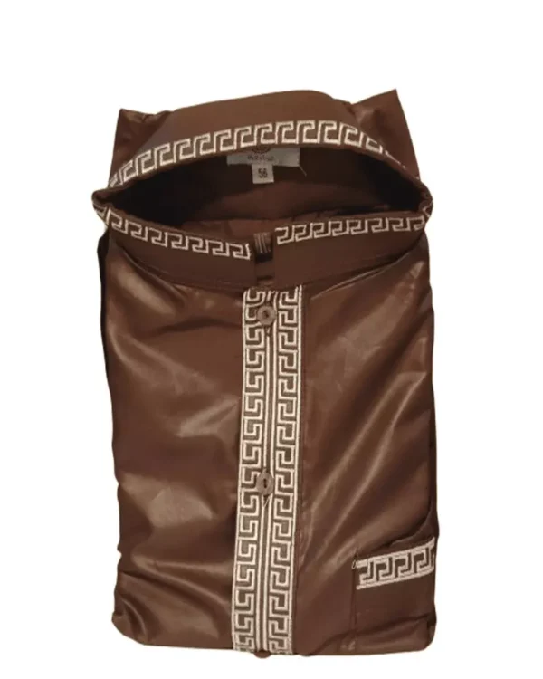 Men's Saudi Arabic Thobe Dishdasha Long Sleeve Robe Ramadan Muslim Dress Set Brown Size 56 Islamic for Men