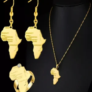 Stunning African Women Jewelry Set with Africa Map Necklace in Gold
