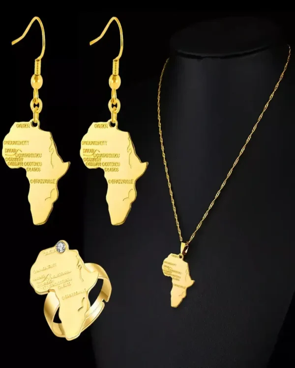 Stunning African Women Jewelry Set with Africa Map Necklace in Gold