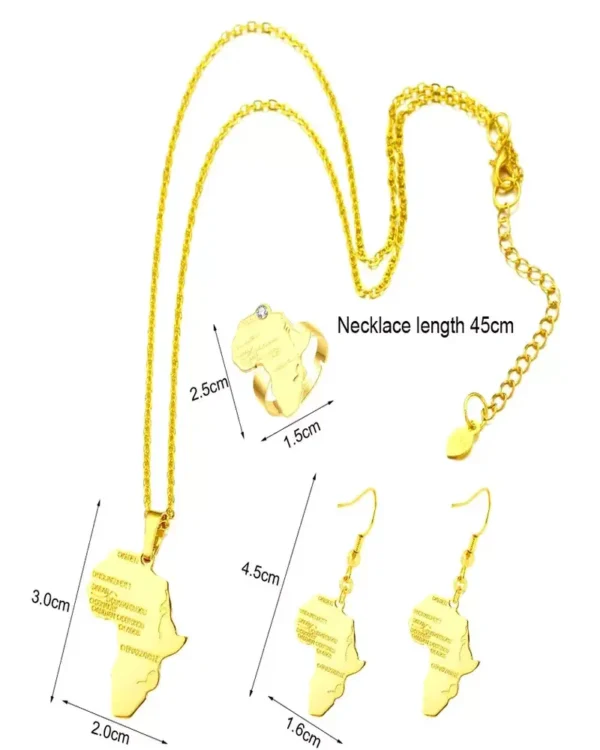 Stunning African Women Jewelry Set with Africa Map Necklace in Gold - Image 2